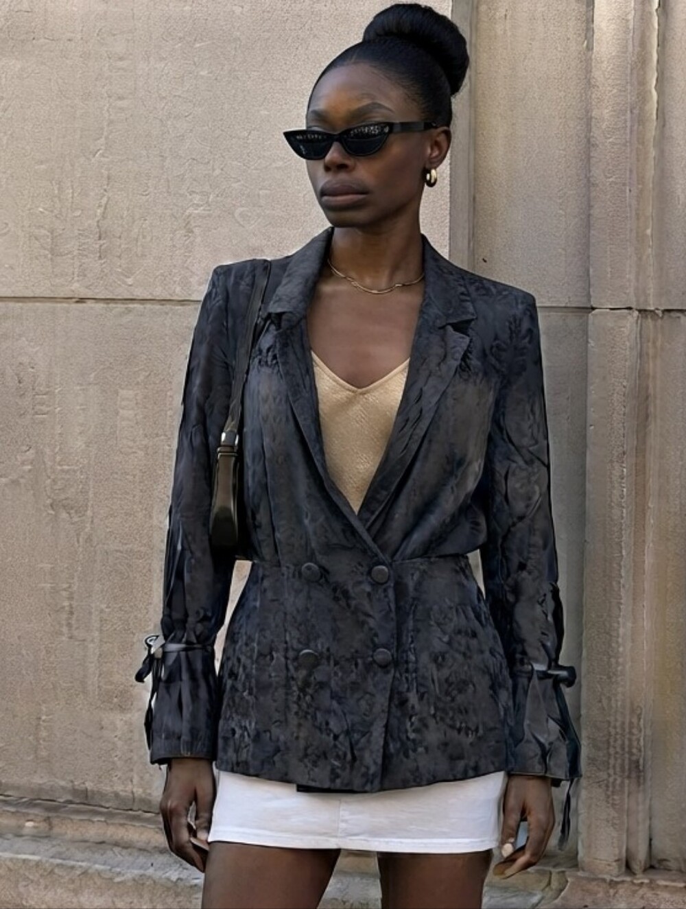Free People Blazer Double Breasted Longline Fit Jacket Navy Size L